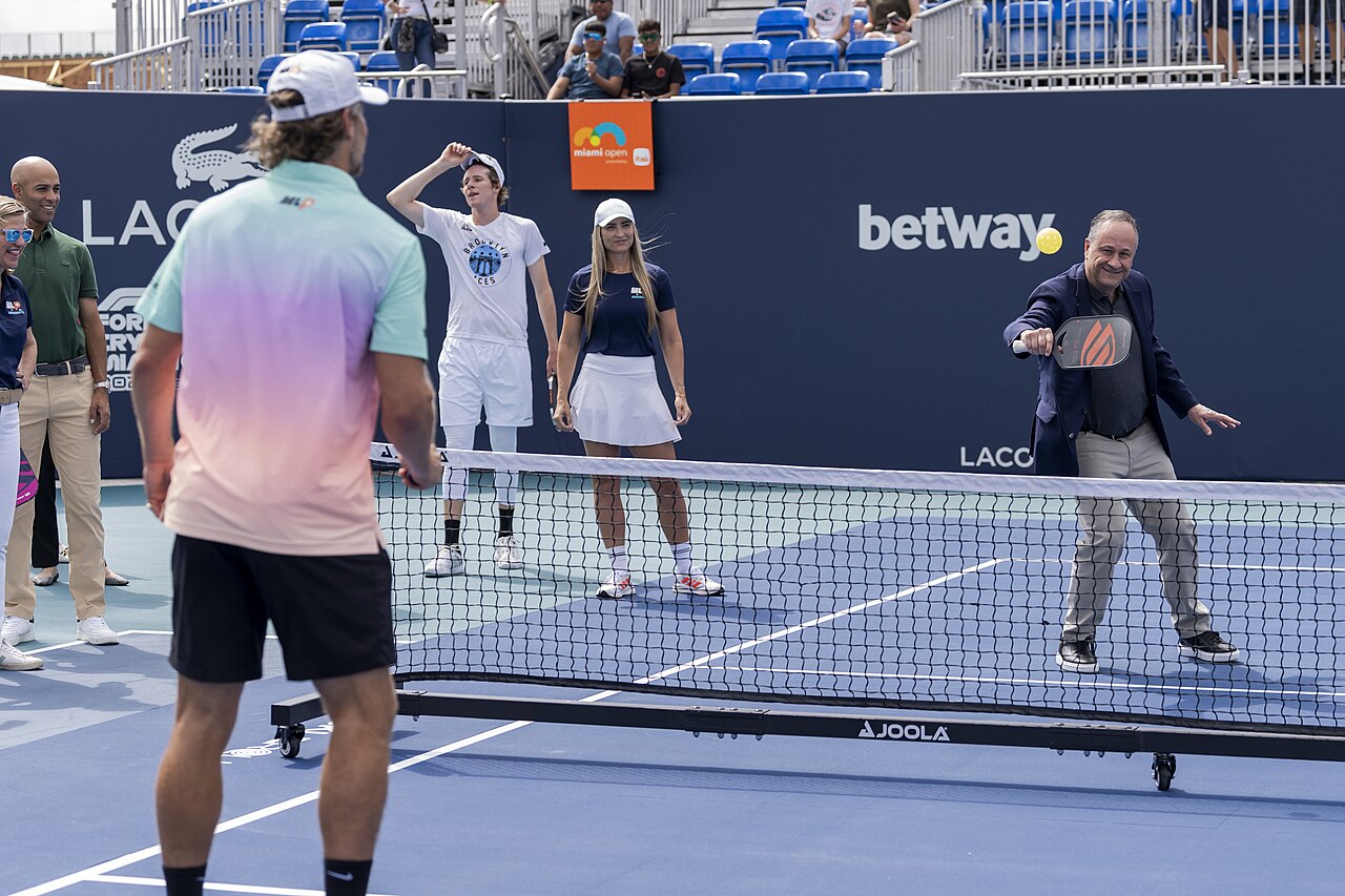 Second Gentleman Doug Emhoff greets professional pickleball players at the Miami Open Tennis Tournament, Wednesday, March 27, 2024, at Hard Rock Stadi