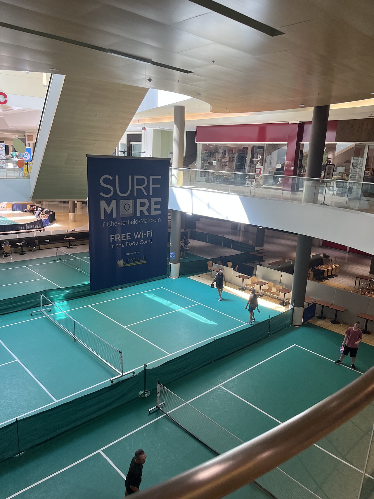 Pickleball courts have replaced the former food court of chesterfield mall. The last food offering in the food court was Charley's Philly cheesesteaks
