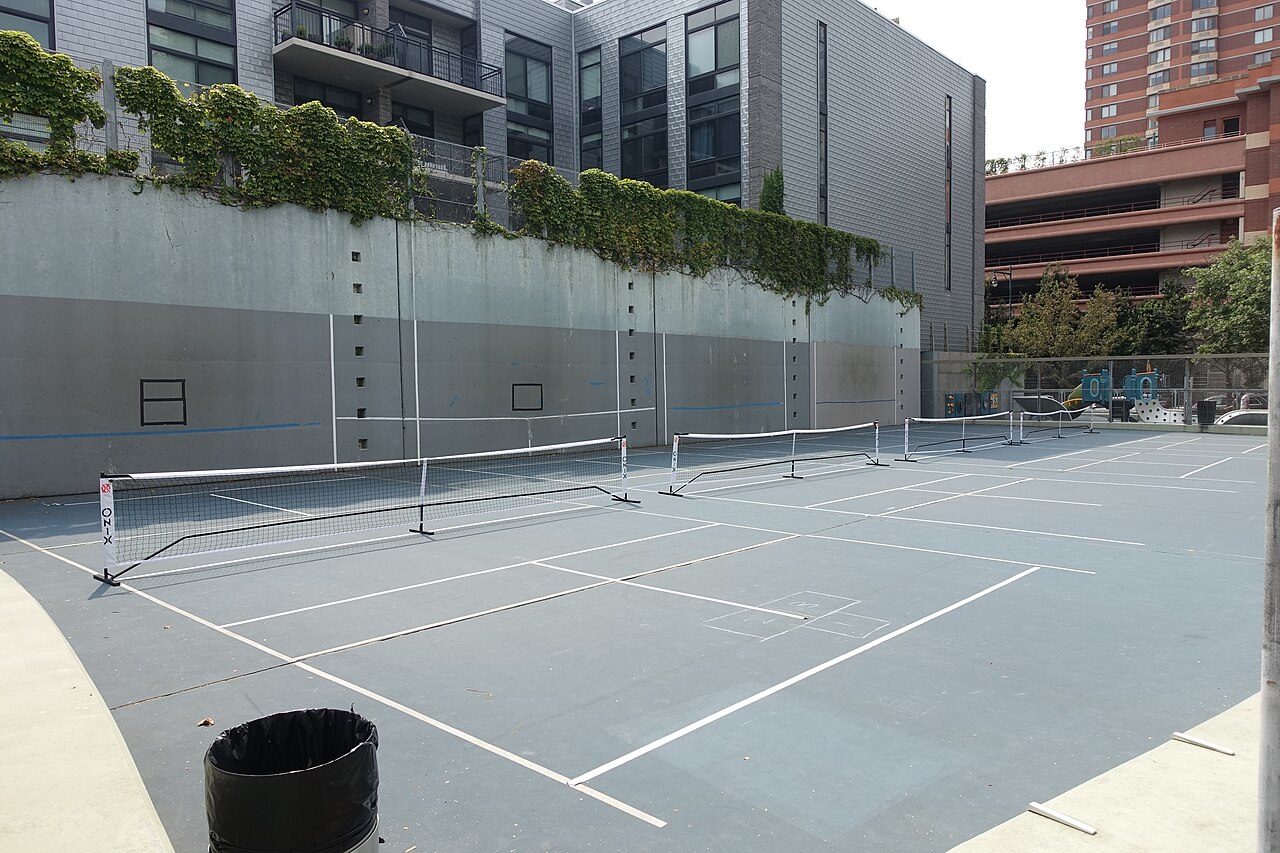 The handball courts at the far west end of Hunter's Point Community Park, on 48th Avenue west of Vernon Boulevard in Hunters Point, Long Island City, 