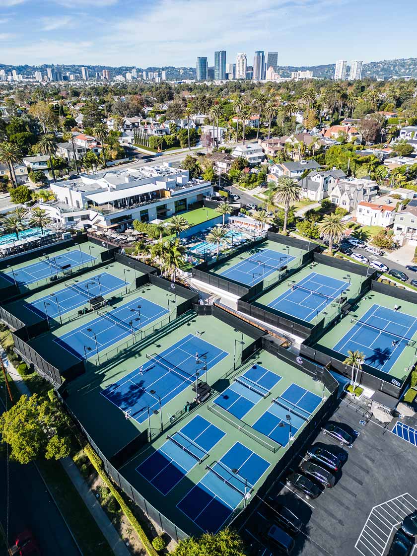 Aerial view of Griffin Club pickleball courts in Los Angeles